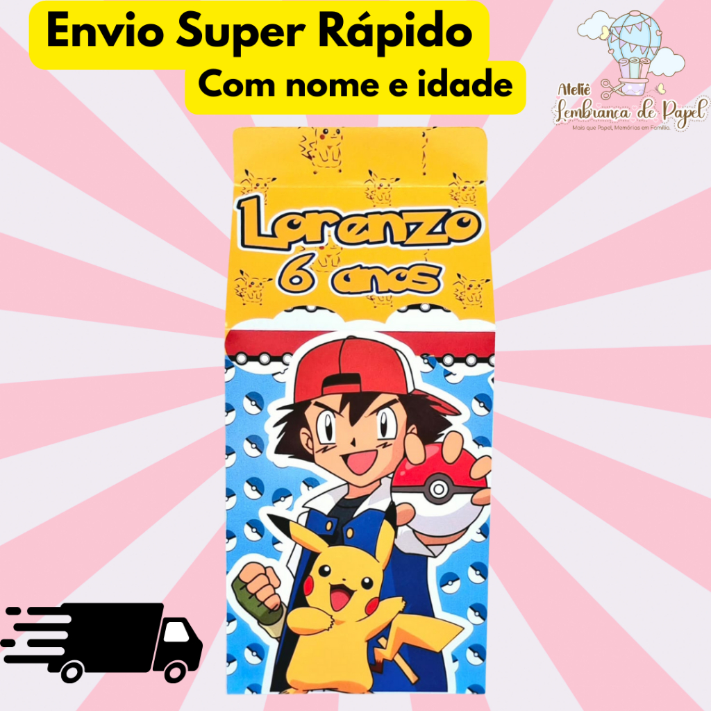 Caixinha Milk Personalizada Pokémon Lembrancinha  Festa PEGUE E MONTE