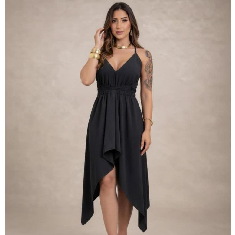 Vestido Feminino Envelope Alcinha Soltinho Costa Nua Com Varias Amarrações