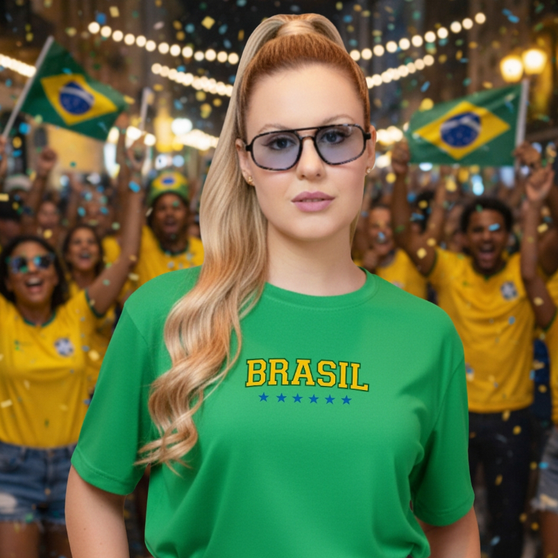 Camiseta do Brasil T-Shirt Feminina Copa do Mundo Blusa 100% Algodão