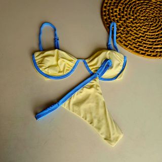 Biquíni Meia Taça Arco De Sutentação+ Calcinha Marquinha De Fita Fio Dental Tecido Poliamida em Oferta na Shopee