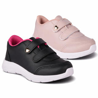 Tênis Infantil Menina Preto e Nude Detalhe Coração Velcro Super Macio Confortável Antiderrapante em Oferta na Shopee