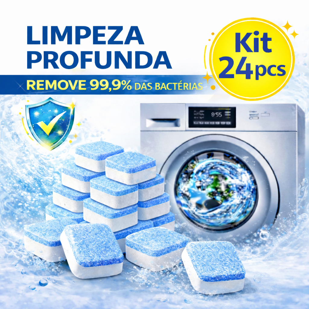 Kit Limpadores Pastilha de Sabão para Máquina de Lavar Tambor Higienizar Tira Odor Mancha Mofo 6/12/24/36 Unidades