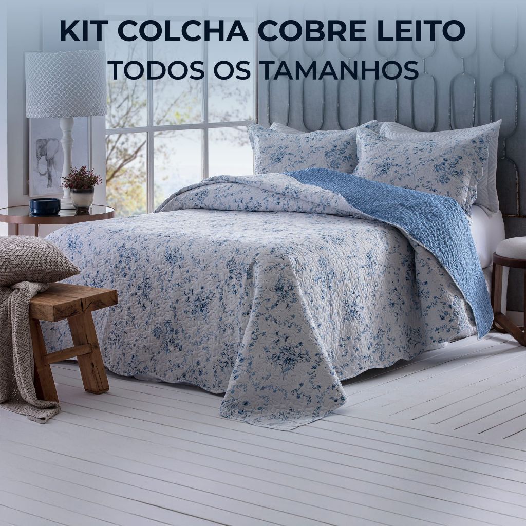 Colcha Cobre Leito Dupla Face King 3 Peças Bouti 2,60m x 2,80m Com Porta Travesseiro Rozac Liz em Oferta na Shopee