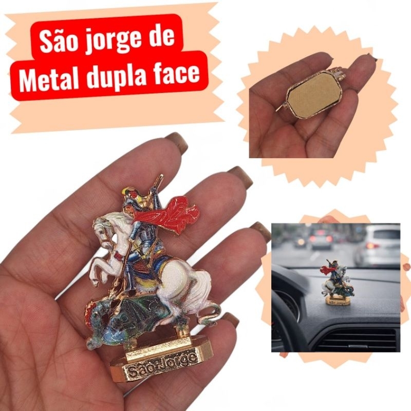 imagem São jorge guerreiro cavalo metal dourado com fita dupla face para ficçar em qualquer lugar