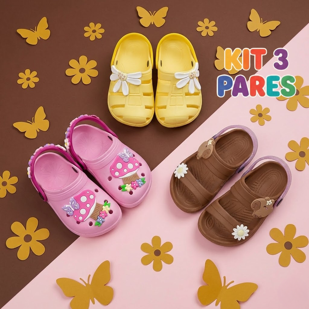 Kit 3 Sandália Menina Infantil Leve Papete Feminina Com Sola Antiderrapante