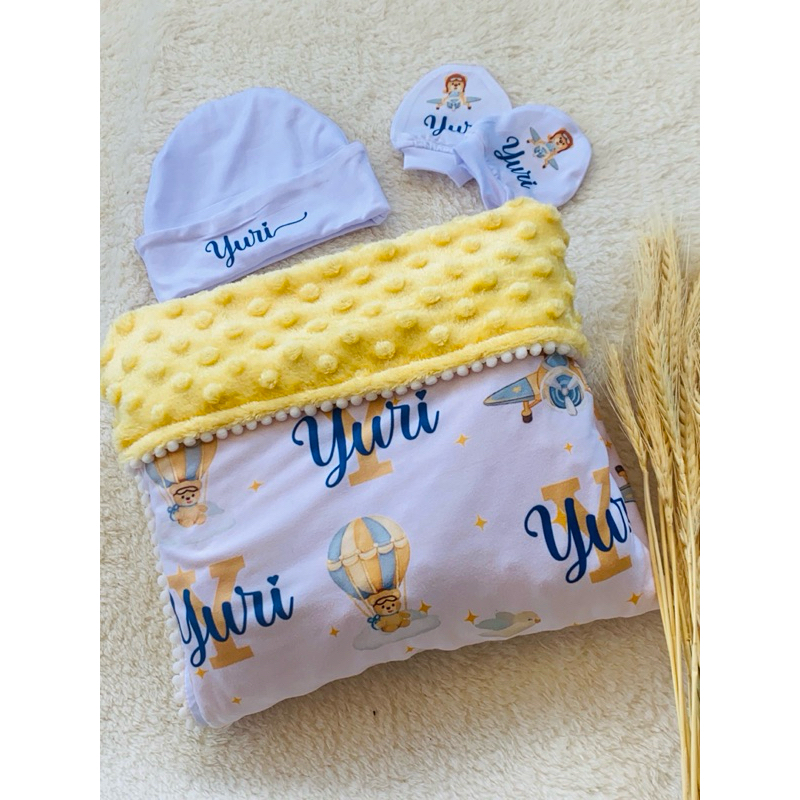 Manta bebê personalizada com nome | Dupla face fleece e malha | Presente maternidade