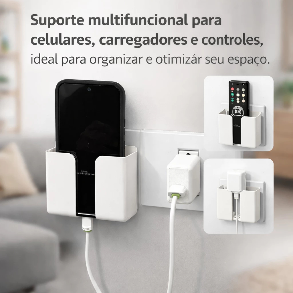 Suporte de Parede para Celular e Controle – Com Fita Dupla Face – Organizador Multiuso
