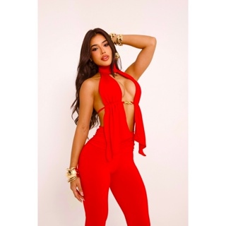 Conjunto Feminino Calça Wide Leg Cropped Frente Unica Suplex Halter em Oferta na Shopee