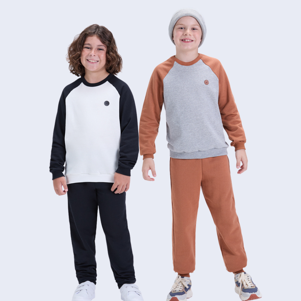 Conjunto Infantil de Inverno Masculino Moletom Raglan com Aplique
