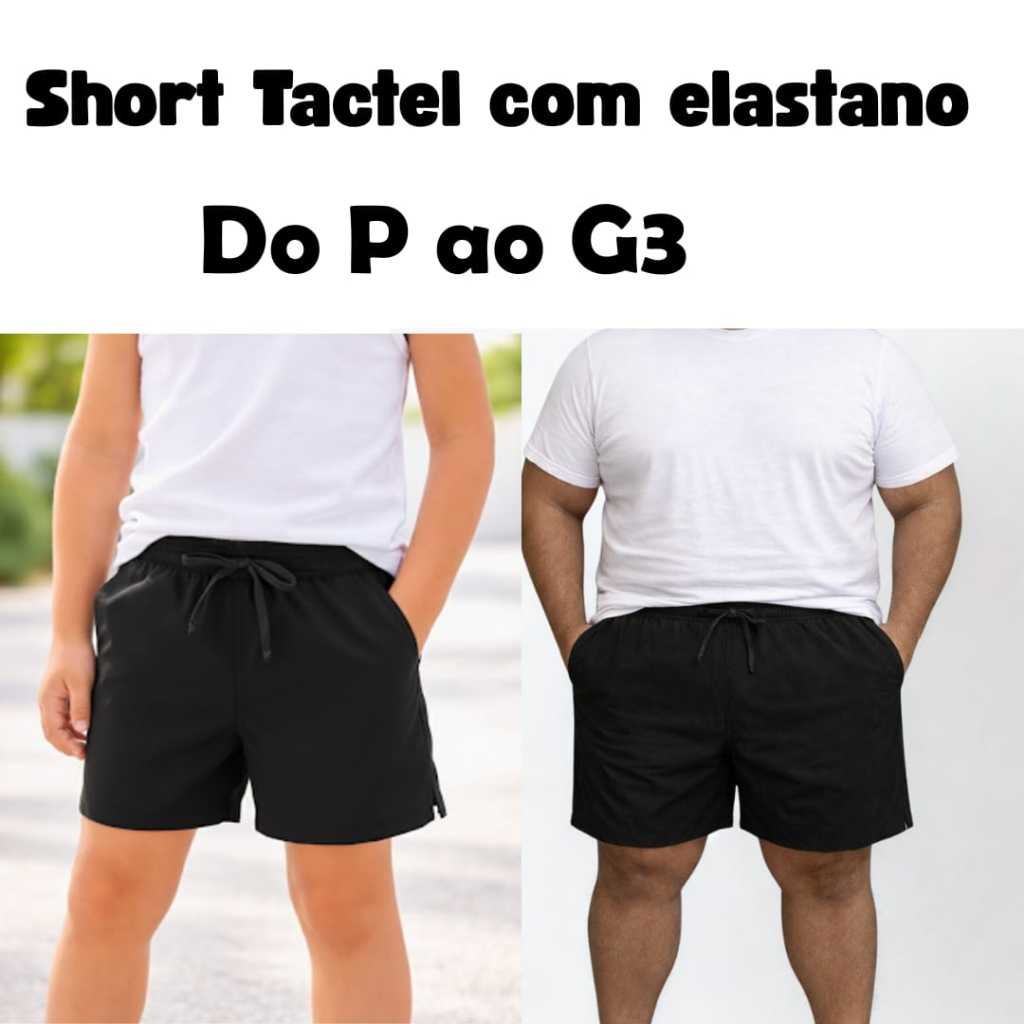 Short tactel com elastano plus size básico  dois bolsos masculino g1 g2 g3 grande praia treino