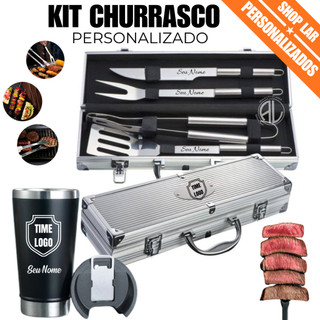 Kit Churrasco 5 Pçs  Personalizado OU Kit Churrasco 5 Pçs  + Copo personalizados Nome Logo Time