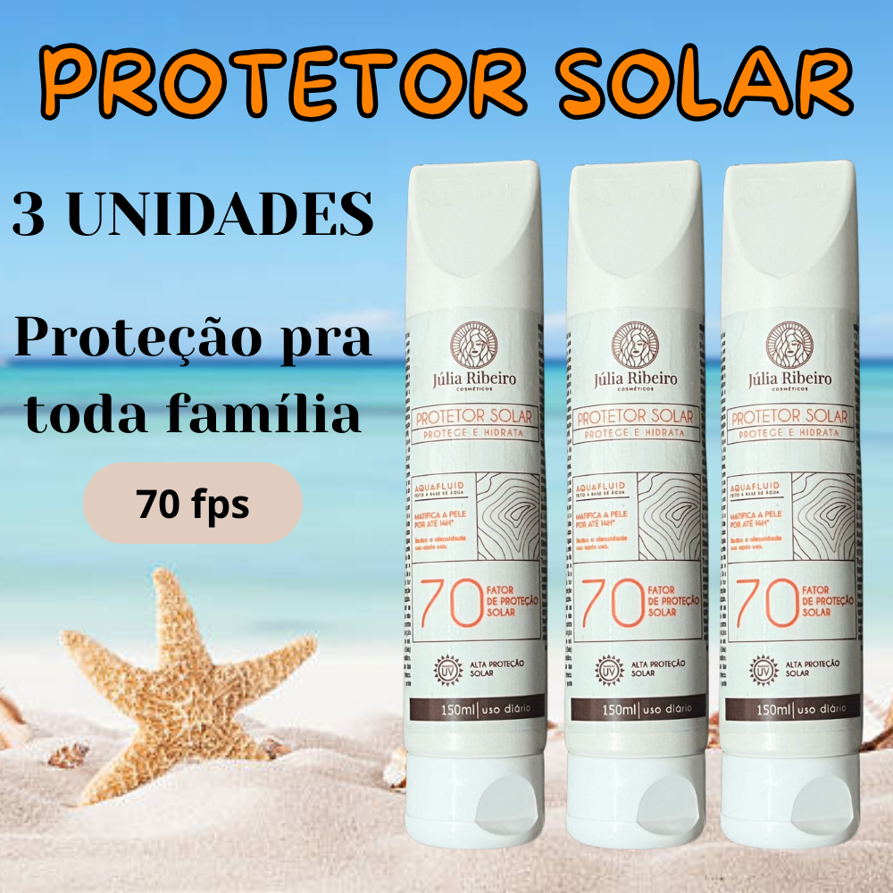 KIT 3 Protetor Solar FPS 70 150ml – Proteção UVA/UVB | Toque Seco e Rápida Absorção | Uso Diário Rosto e Corpo