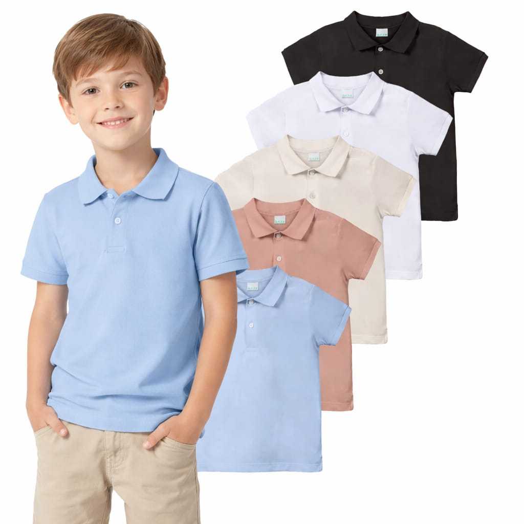 Kit 5 Camisa Polo  infantil e Juvenil manga curta Infantil e Juvenil tamanho 01 ao 14.