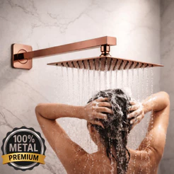 Ducha Chuveiro 20x20 Slim Aço Inox C/Braço 40 Cm Parede Solar Gás Rose
