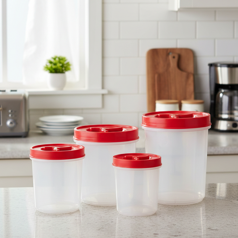 Kit 4 Potes Mantimentos Redondos Tampa Rosca Transparente Plástico Organização Cozinha