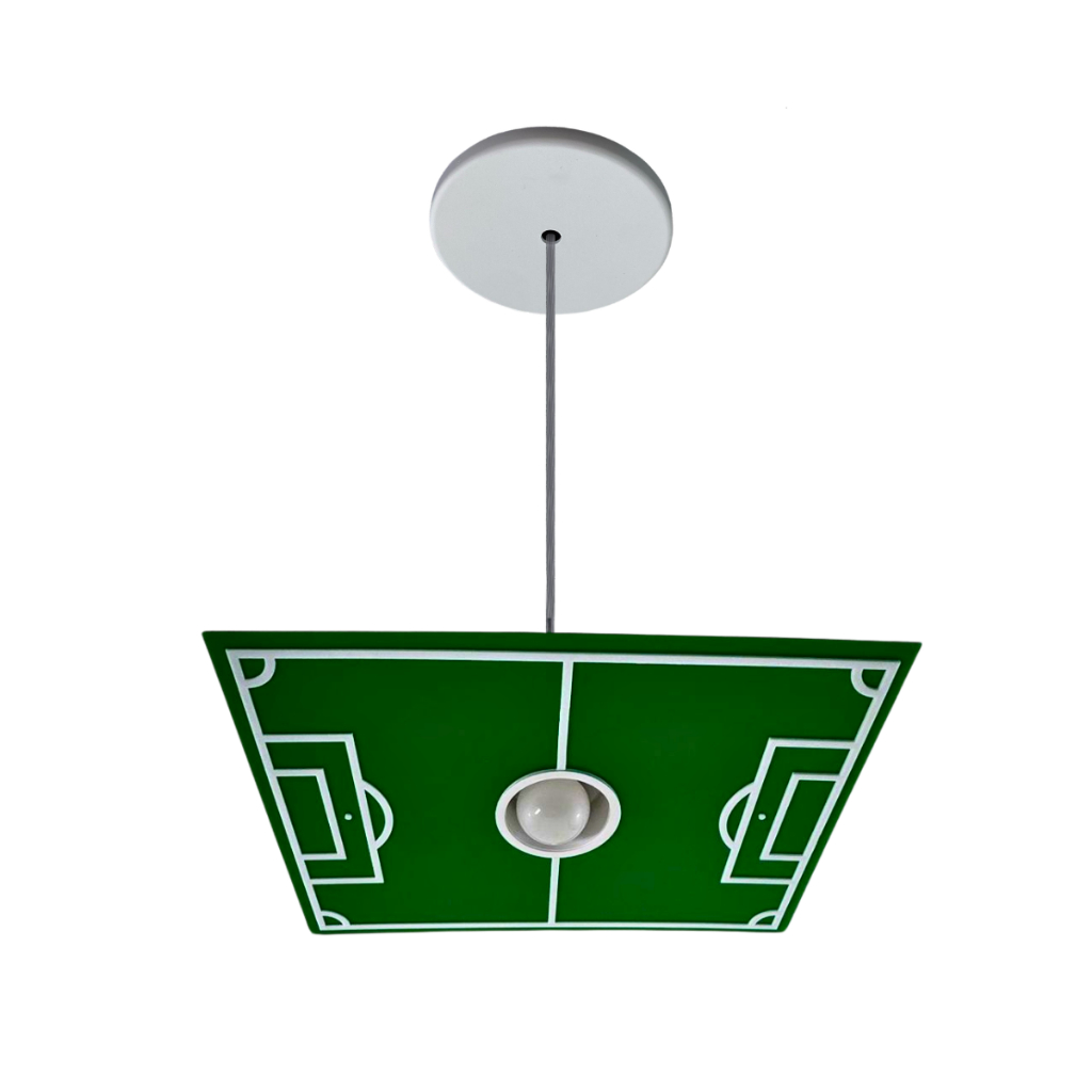 Luminária Pendente Infantil Campo Futebol Bola Para Led Quarto Jogador Game Menino A Copa do Mundo