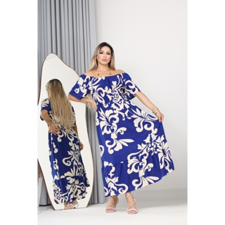 VESTIDO LASTEX ESTAMPADO LONGO MIDI CIGANINHA OMBRO A OMBRO TRES MARIAS BABADO ELASTICO FLORAL em Oferta na Shopee