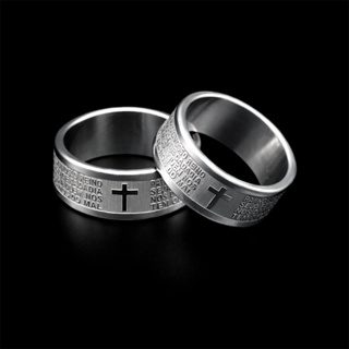 Anel Unissex de Aço Inoxidável Prata Com Cruz de Jesus e Oração da Bíblia - Amuleto de 8mm em Oferta na Shopee