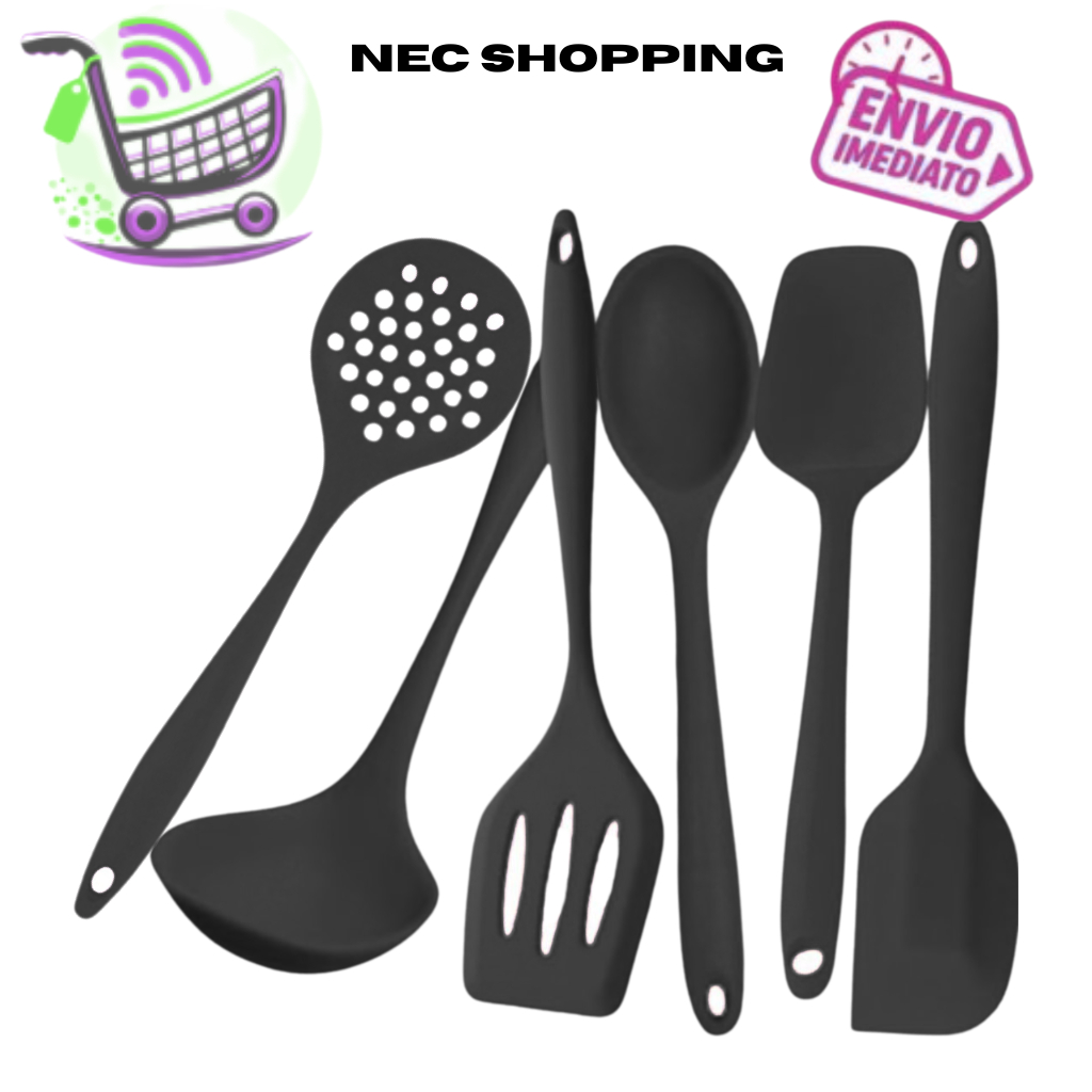 jogo  06 Utensílios de Cozinha Silicone Premium Concha Espátulas Colher Casa Cozinha confeitaria Restaurante Buffet