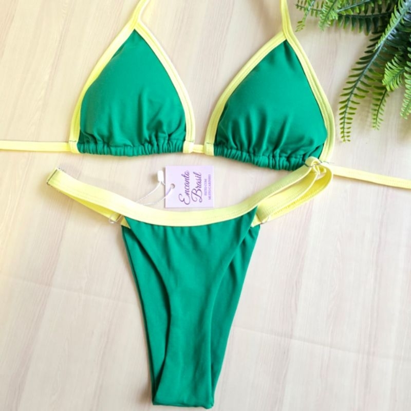 Biquíni Bicolor Cortininha Fita Fio Dental Marquinha bronze Bojo Removível em Oferta na Shopee