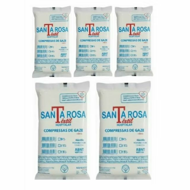 Compressa Gaze 7,5x7,5cm 13 Fios 300g Santa Rosa | Alta Absorção | Kit 5