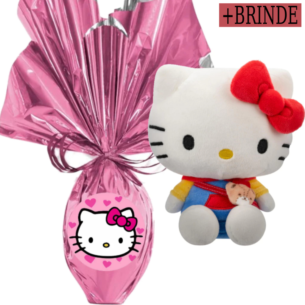 Ovo de Páscoa Infantil 250 Gramas Ao Leite  + Pelúcia Hello Kitty Gatinha Fofas 25cm Presente + Brinde em Oferta na Shopee