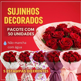 50 Folhas Papel Poli Sujinho Decorado Impermeável 49x69cm Para Buquês De Flores E Cestas em Oferta na Shopee