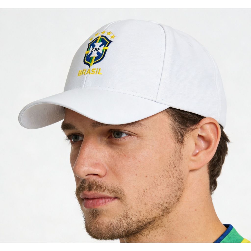 Boné de beisebol/boné reto em tela bordada para a seleção brasileira de futebol, unissex.