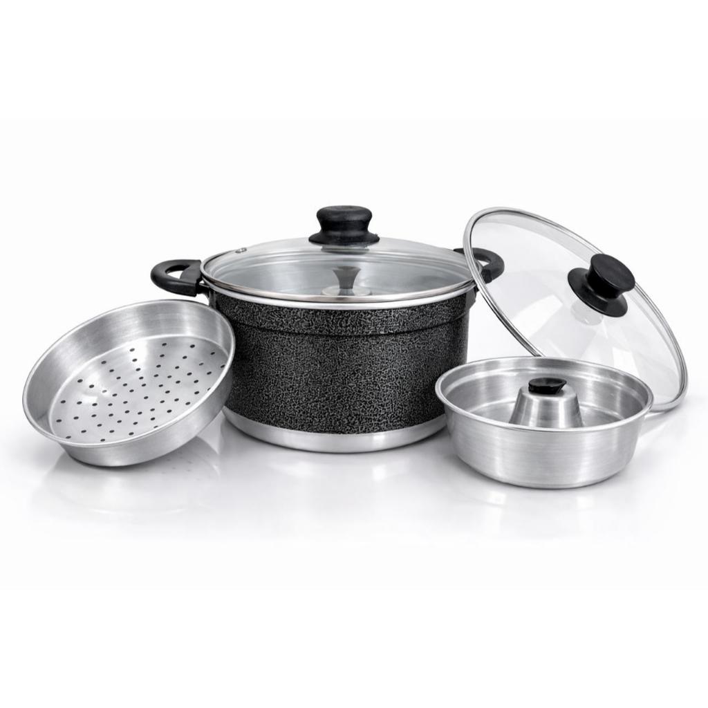 Panela Multiuso 3 em 1 Alumínio | Cuscuzeira + Forma de Pudim + Vapor Legumes em Oferta na Shopee