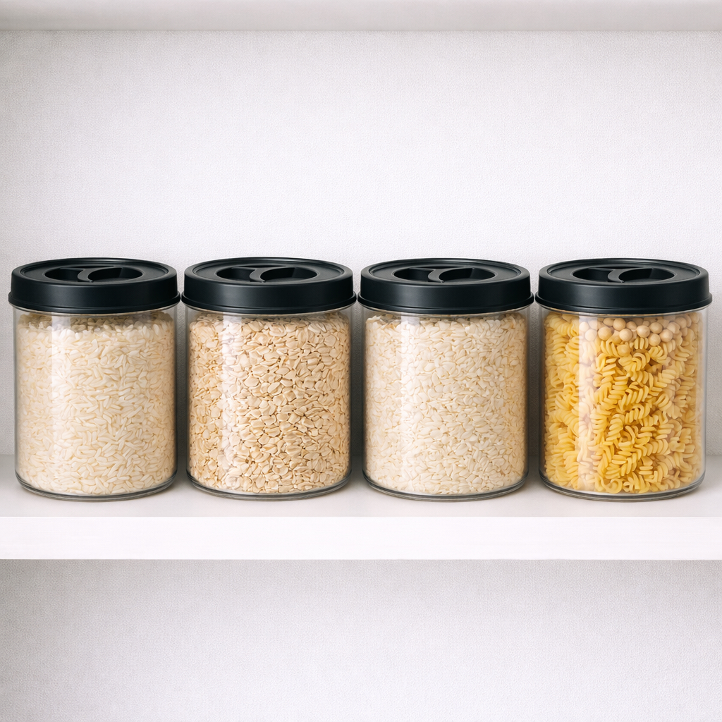 4 Potes Mantimento 6 Litros Tampa Rosca Pote Redondo Transparente Erca BPA FREE Arroz Feijão Cereais