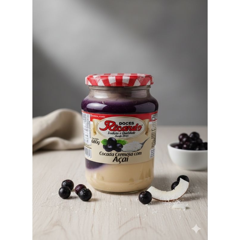Cocada cremosa com açaí 680g pote de vidro