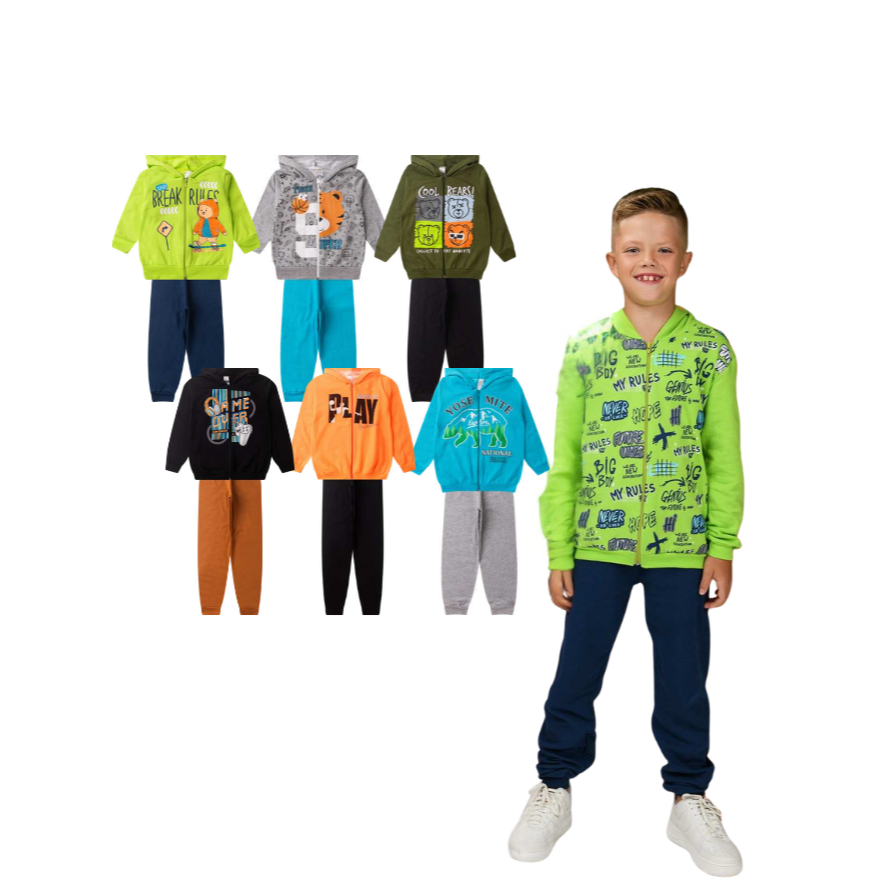 Kit 6 Peças Moletom Masculino 3 Casacos c/ Estampas Zíper e Capuz + 3 Calças Lisas Infantil Menino em Oferta na Shopee