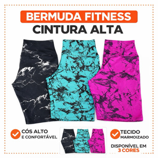 Shorts Bermuda cintura alta fitness Marmorizada academia, crossfit, caminhada, esportes areia.o em Oferta na Shopee