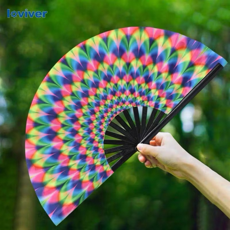 Leque Grande Dobrável Estampado Neon