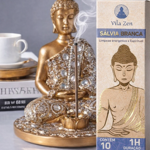 Incenso  Limpeza Espiritual e Energética Sálvia Branca 100% Natural Sem Carvão 1h Duração Vila Zen Aroma Suave