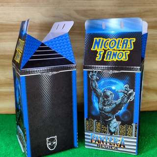 Kit Festa Pantera Negra Personalizado 10/50 Peças – Caixas Milk - Pirâmide - Maleta - Canudo com Nome e Idade Infantil