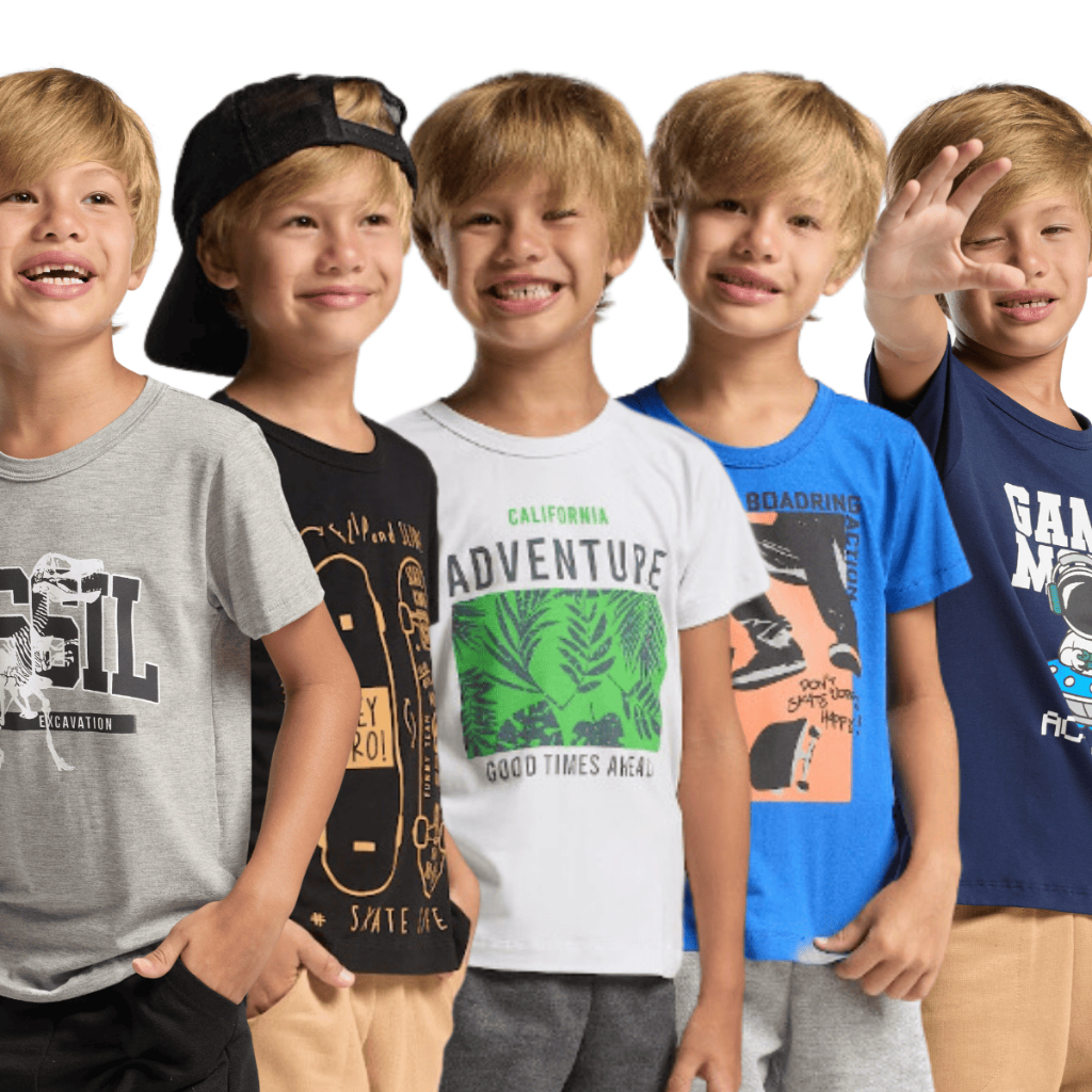 Kit Com 5 Peças Sortidas Blusa Infantil Masculina Menino Estampada Cotton Algodão Verão Calor
