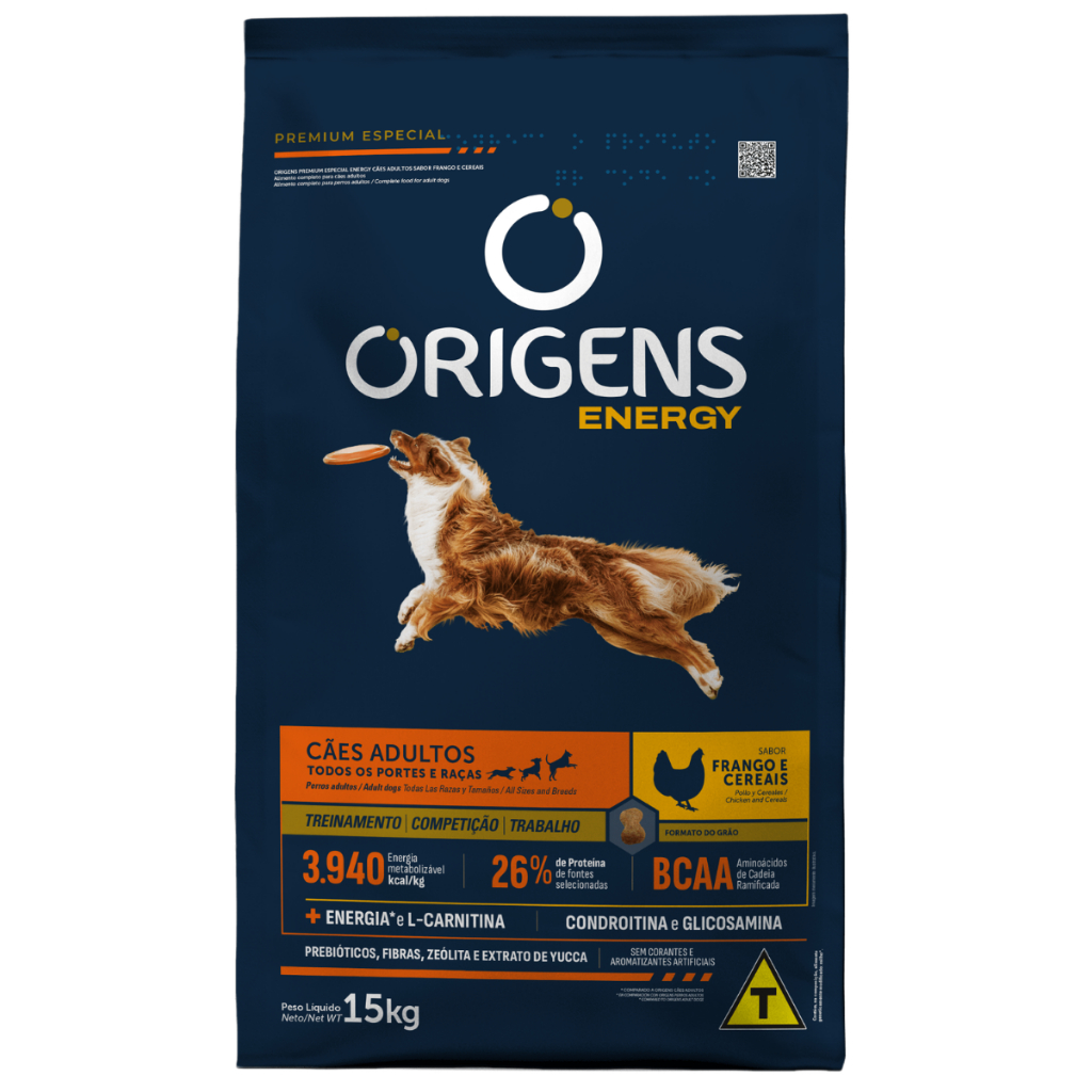 Ração Origens Energy Para Cães Adultos Sabor Frango E Cereais 15kg