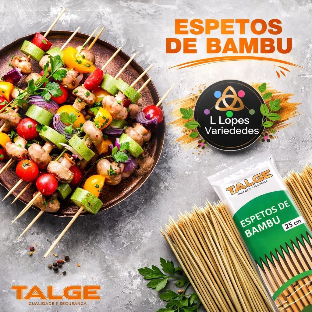 KIT 50/100/150/200/250/300 Espetos de Bambu 25cm Espetinho Churrasco Vareta Artesanato Palito Frutas e Fondue sem farpas