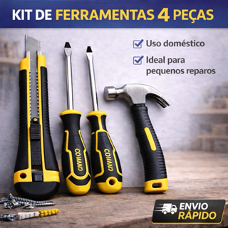 KIT DE FERRAMENTAS 4 PEÇAS PARA CASA – USO DOMÉSTICO MARTELO CHAVES E ESTILETE em Oferta na Shopee