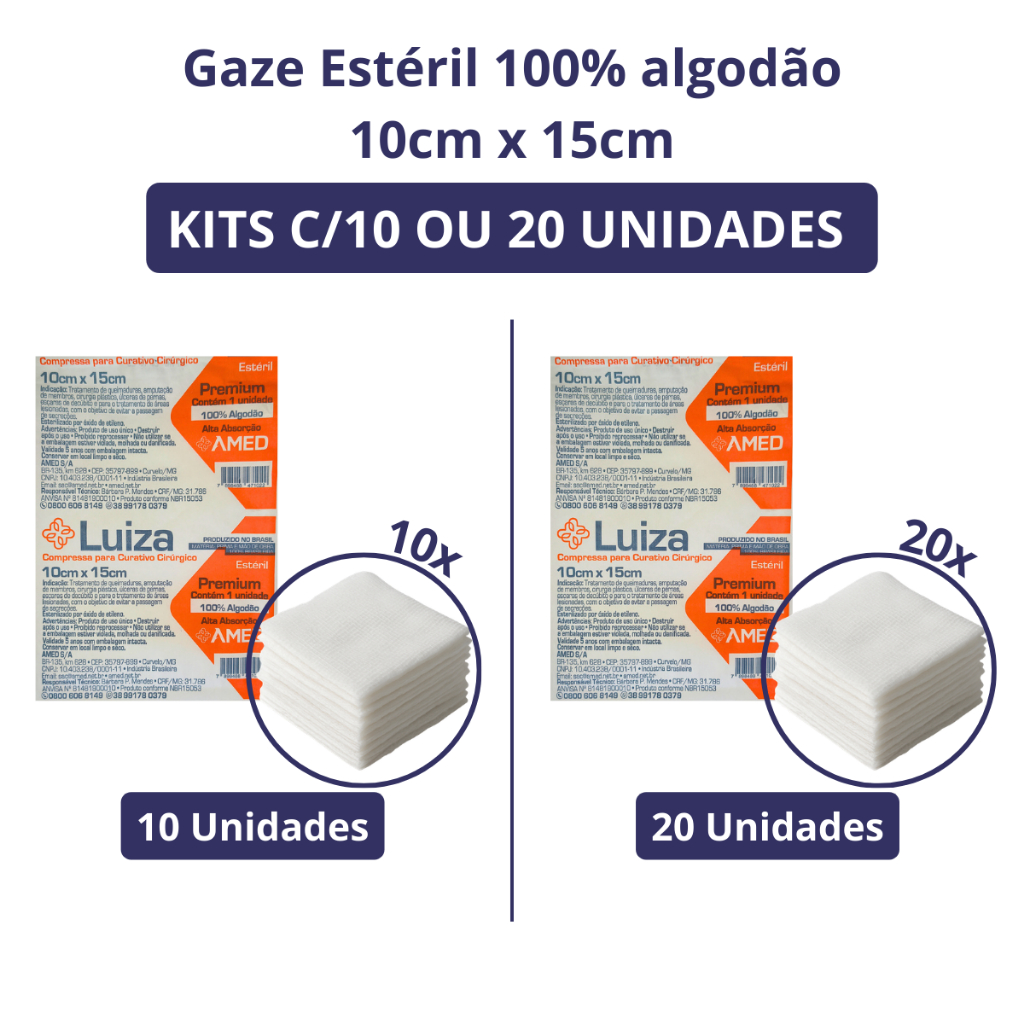 10 ou 20 Unidades Gaze Estéril Algodonada Luiza 10x15cm Tipo Zobec - America em Oferta na Shopee