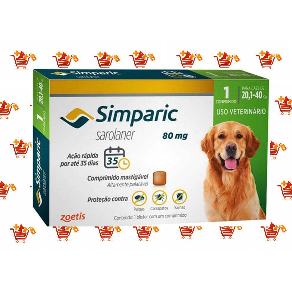 Simparic 80 mg Antipulgas e Carrapatos – Cães de 20,1 a 40kg