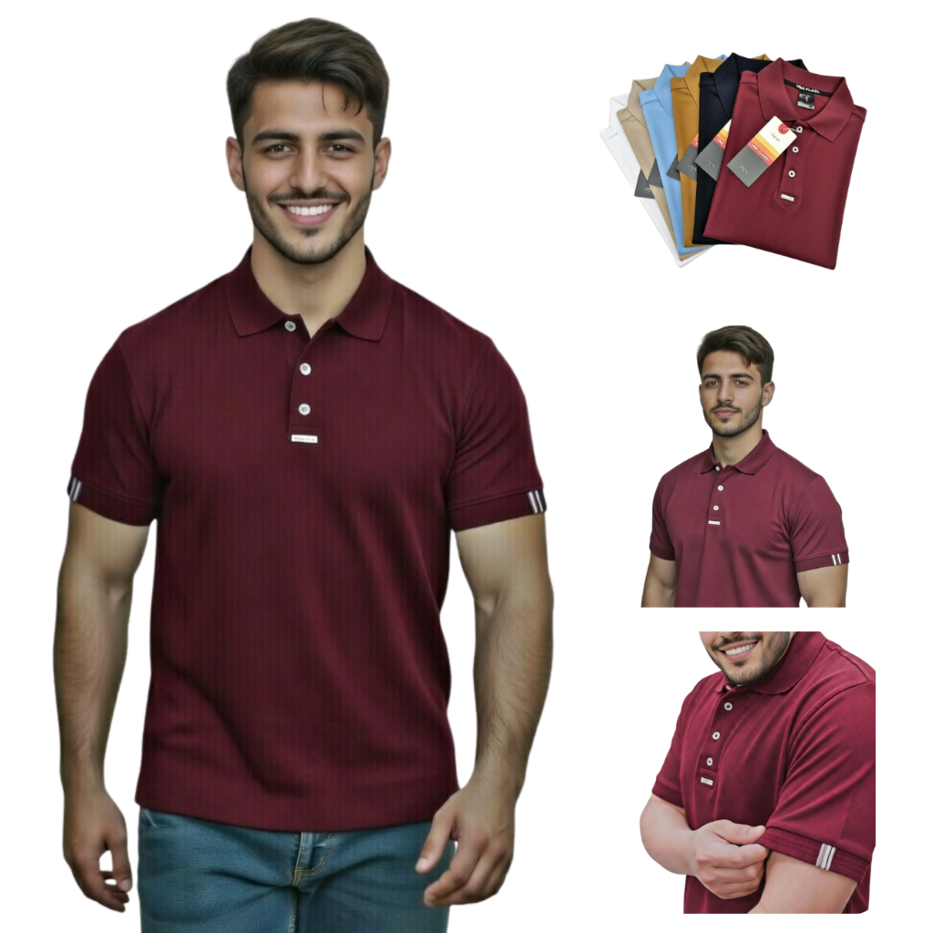 Camisa Polo Masculina Algodão Premium Gola Especial Manga Curta Casual Com Cadarço no Punho
