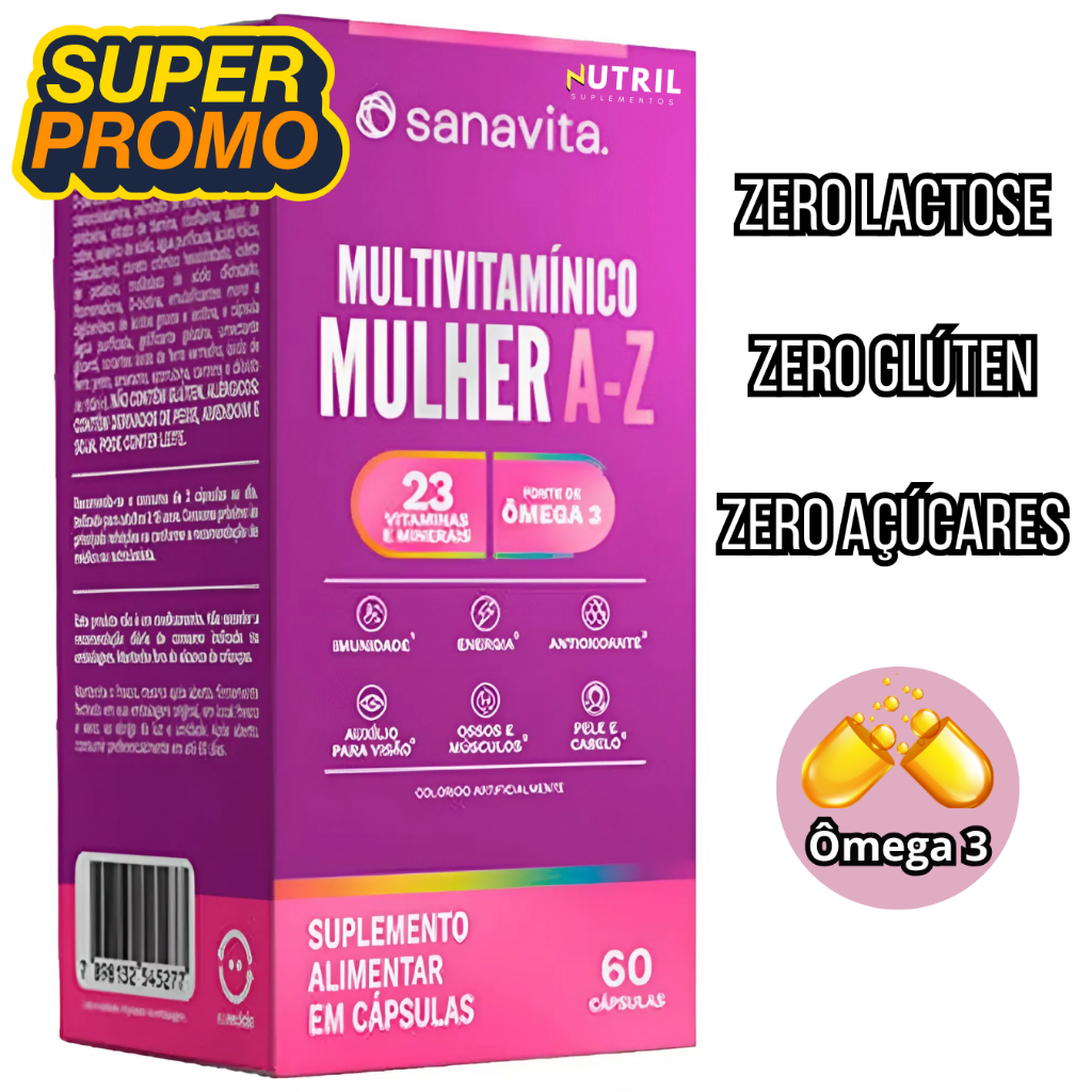 Multivitamínico Feminino Mulheres A-Z Sanavita - A Vitamina da Mulher - Antioxidante Imunidade Energia - Pele Cabelos