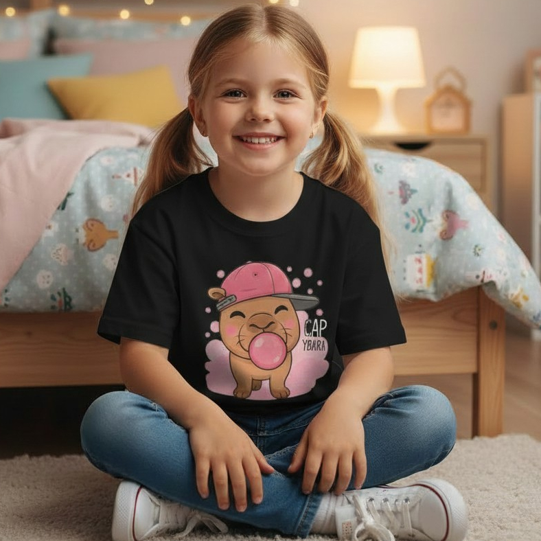 Camiseta Infantil Feminina Blusa 100% algodão Estampa Capivara criativa fofa confortável Para o dia