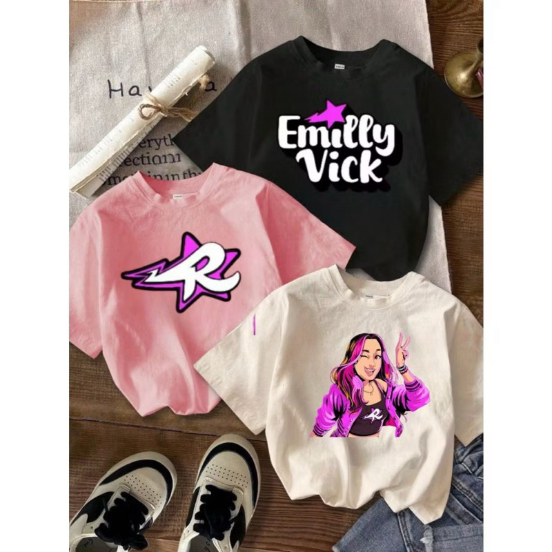 KIT 3 Camiseta Infantil EMILLY VICK Feminina 100% Algodão Bloguerinha Moda Kids T shirt Baratinha em Oferta na Shopee