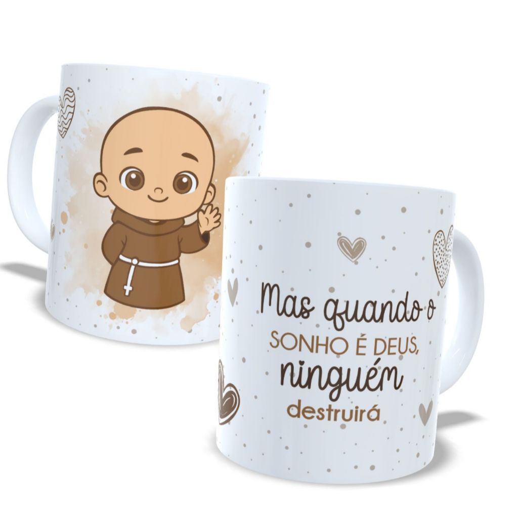 caneca xícara do frei Gilson religiosa quaresma São Miguel nossa senhora de Guadalupe