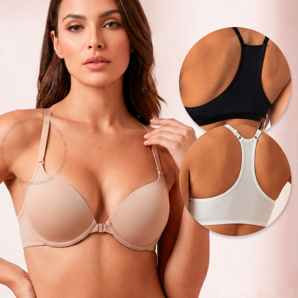 Sutiã Microfibra Modelo Nadador Lingerie Fecho Frontal Bojo Moda Íntima Feminina em Oferta na Shopee