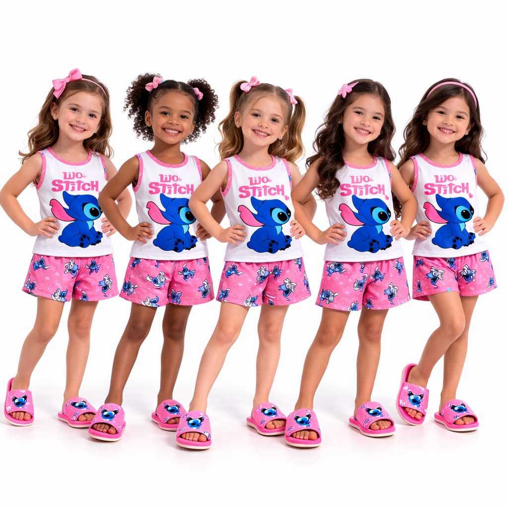 kit de pijama feminino infantil festa do pijama menina stitch do PP ao GG