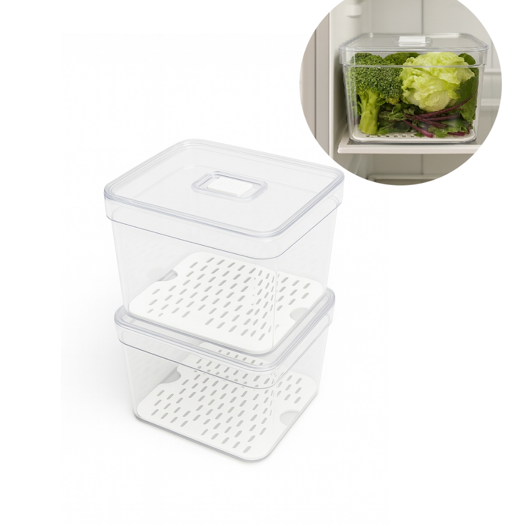 Kit Organizador de Geladeira 3,8 L Bandeja Drenagem Com Tampa Multiuso Alimentos Verduras Vegetais